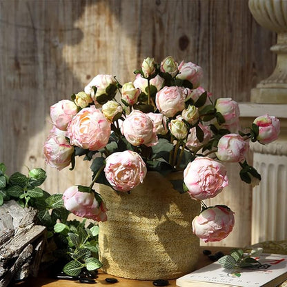 Pink Peonies Artificial Flowers 2 Bouquets Vintage Peonies 18pcs Pink Flowers Artificial for Wedding Decoration Bride Bouquet Faux Crafts Floral Arrangement