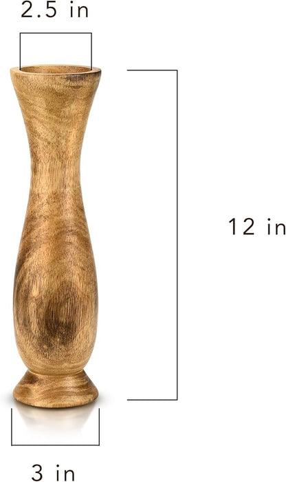 AeraVida 12-Inch Tall Curvy Bottle Mango Wood Vase | Handmade Natural Brown Wooden Flower Vase for Tabletop, Shelf, or Entryway | Rustic Farmhouse Decor Accent