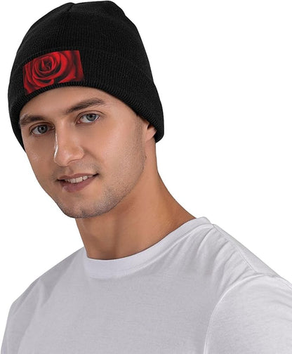 Cute Rose Beanie Hat Rose Beanie Cap Rose Flower Knitted Beanies Flower Knit Hats Winter Hat for Women Men