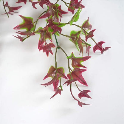 PASYOU Artificial Vine, Hanging Ivy Sweet Potato Leaves Plastic Plants Foliage Vines, UV Resistant Greenery Fake Flowers for Indoor Outdoor Garden Door Wall Wedding Party Table Decoration Red 4 Pack