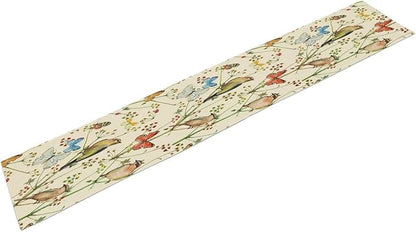 Brown Bird Floral Table Runner Spring Flower Kitchen Table Decoration Suitable for Family Dinner Decoration 13x120 Inch