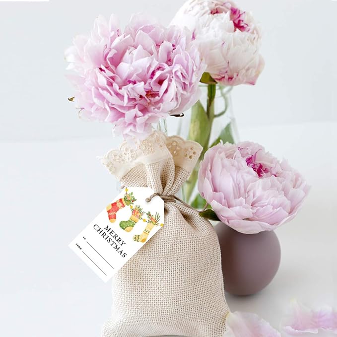 Andaz Press Christmas Holiday Season Classic Gift Tags, Merry Christmas to from Classic Favor Tags, Watercolor Vintage Knit Stockings Design, for Holiday Events, Parties, and Favors, 60-Pack