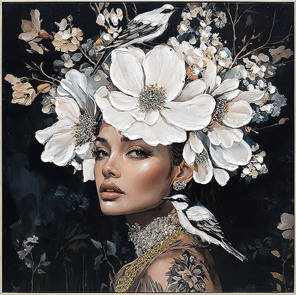 YPGEAME Vintage Wall Art, 3D Oil Texture Paintings Wall Decor, Floral Woman Wall Art, Room Aesthetics Decorative Modern Floral Art Women for Living Room, Bedroom, Office, 40x40 in