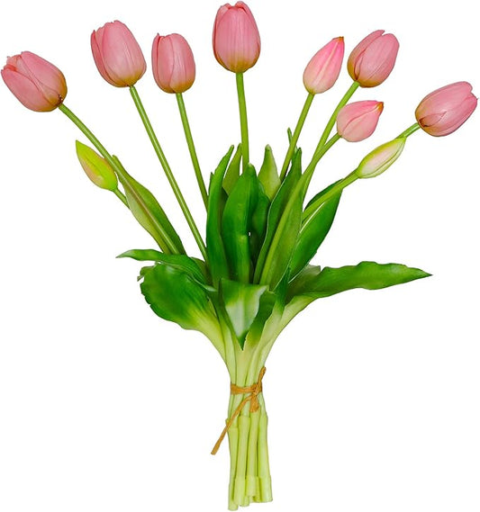 Artificial Flowers 10pcs Fake Tulips Real Touch, Faux Latex Tulips Flowers with Gift Box Soft Faux Tulips Bouquets Arrangements for Party Wedding Home Room Decoration(Light Purple)