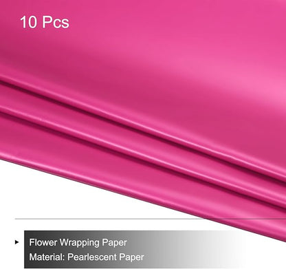 MECCANIXITY Pearlescent Film Flower Wrapping Paper 22.8x22.8 Inch Waterproof for DIY Crafts, Gift/Gift Box Packaging Deep Pink Pack of 10
