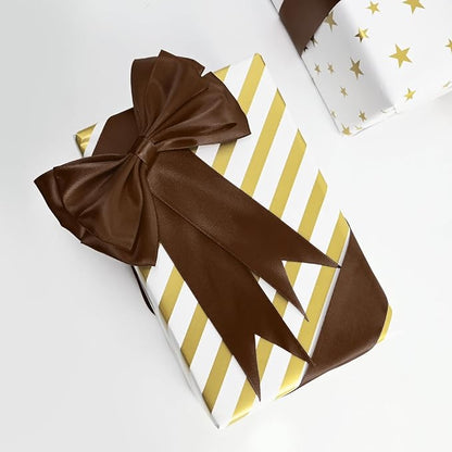 Double Face Brown Satin Ribbon 1-1/2 inch X50 Yards Polyester Brown Ribbon for Gift Wrapping Very Suitable for Weddings Party Invitation Decorations and More