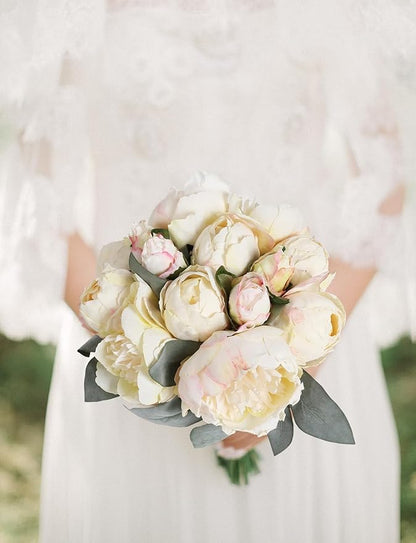 White Artificial Peonies 2 Bouquets Silk Flowers 14Heads Vintage White Fake Flowers Faux Peony Flowers for Flower Arrangements Artificial Centerpiece Home Table Dining Room Decor (Ivory White)