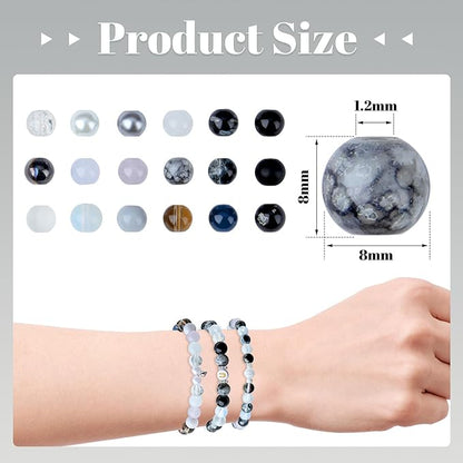 DUQGUHO 8mm Black Beads for Jewelry Making Black Glass Beads for Bracelets Necklaces DIY Crafts Glass Round Beads Black and White Beads Kit 360PCS