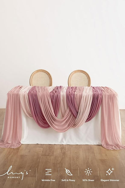 Ling's Moment Wedding Arch Draping Fabric 3 Panels 20Ft Chiffon Fabric,Sheer Draping Fabic for Wedding Arrangement Ceremony Reception Backdrop Party Swag Home Decor (Dusty Rose & Mauve & Blush)