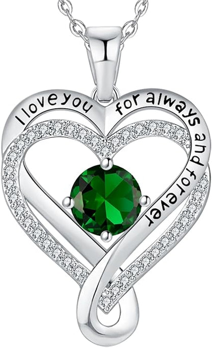 Jewelry for Women Wife Infinity Heart Birthstone I Love You Necklace S925 Anniversary Women Necklaces for Her Wife Birthday Gift Ideas, Birthday Present for Girlfriend Mom Daughter Sterling Silver