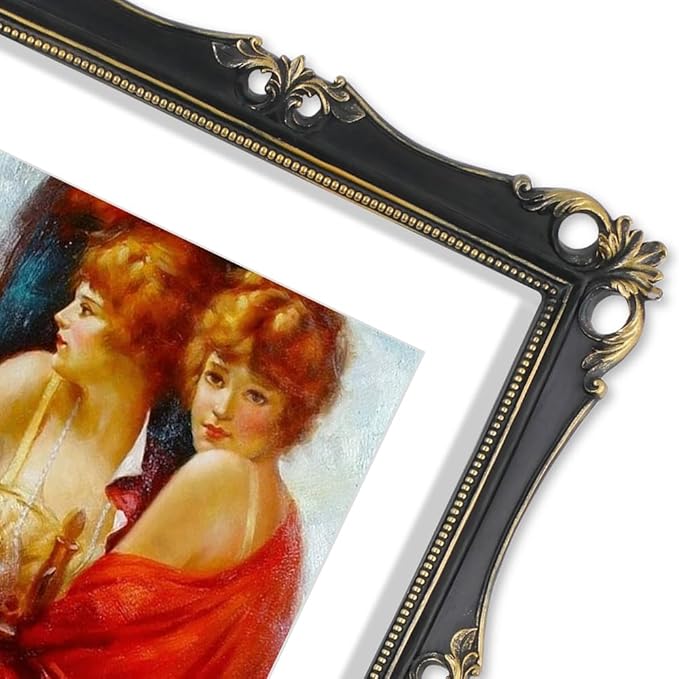 SIMON'S SHOP 11x14 Picture Frame with Mat for 8x10 Artwork, Vintage Poster Frames for Gallery Wall and Tabletop, Antique Style Black Gothic Photo Display