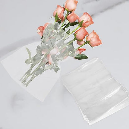 50Pcs Flower Bags, 9.8x5.9in Bouquet Water-retaining Bag, PE Bouquet Flower Water, Transparent -retaining, Rose Packaging for Arrangement