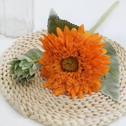 Kimura's Cabin 5Pcs Fake Sunflowers Artificial Silk Flowers Bouquet Long Stems Faux Sunflower Real Touch Chrysanthemum for Wedding Home Garden Birthday Party Indoor Decor(Orange)