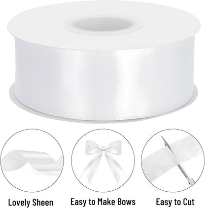 KINGLAKE White Ribbon 1 1/2 inch - 100 Yards Polyester White Satin Ribbon for Gift Wrapping, Wedding, Party Decoration, DIY Crafts, Floral Bouquets and Wreath Bows