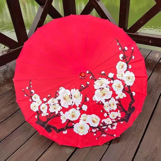 33" Handmade Oiled Parasol Bamboo Silk Umbrella Chinese Japanese Art Classical Dance Umbrella Plum Blossom for Wedding Parties Photography Costumes Cosplay Decoration and Other Events