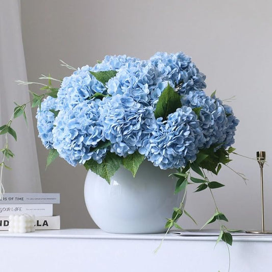 4pcs 21" Faux Blue Hydrangeas Artificial Flowers, Real Touch Silk Hydrangea Flowers with Stems for Bridal Wedding Bouquet Party Home Decor