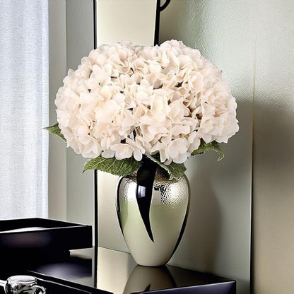 2Bouquets Artificial Fake Flowers Plants Silk Hydrangea Arrangements Wedding Bouquets Decorations Plastic Floral Home Kitchen Garden Party Festival Bar DIY (Ivory White, 5 Flower Heads)