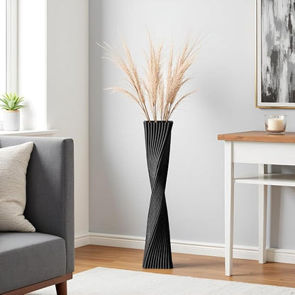 23.6" (60cm) Tall Black Floor Vase for Pampas Grass, Floor Vases for Modern Geometry Decor - Minimalist Skinny Unique Shape Flower Vase for Farmhouse Entryway, Fireplace,Shelf