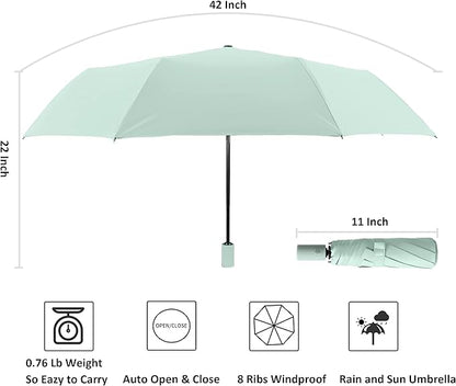 BAODINI Small UV Protection Travel Umbrella Compact for Rain and Sun UPF 50+ Windproof Portable 42 inch Umbrella for Women and Men