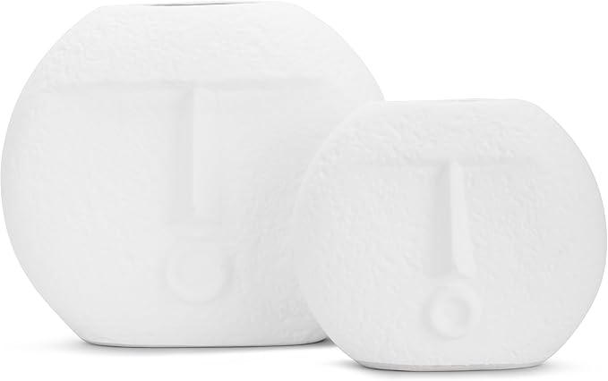 Ajuny Face Vase Set of 2 – White Ceramic Vases, Decorative Abstract Face Design for Wall, Bedroom, Modern Farmhouse Accent, Living Room, Coffee Table, Office