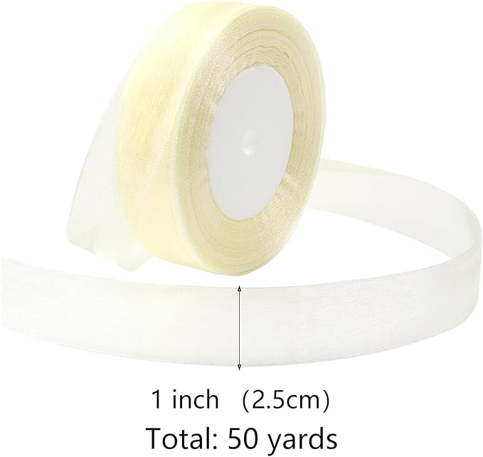 Ivory Ribbon for Gift Wrapping 1 inch Sheer Organza Ribbon for Flower Bouquet Tulle Thin Chiffon Ribbons for Wedding Invitations Presents Decorations Crafts 50 Yards