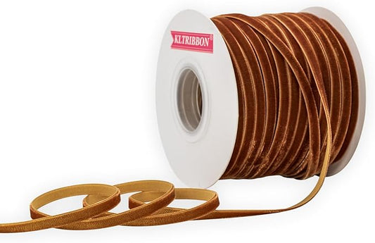 Nylon Velvet Ribbon Single Faced,1/4 Inch X 50Yards Spool (Ginger)