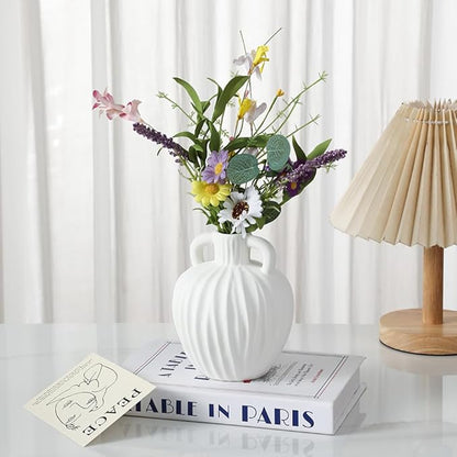 Anding Large Ceramic Rustic Vase 6 inch Minimalist Decorative Farmhouse Tall Vase for Home Decor Living Room Shelf Decor Enterway Wedding Table DecorationWhite(A357White)