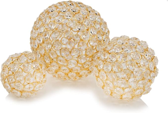 Modern Day Accents Facetas 3" Gold Cristal Spheres - Set of 2