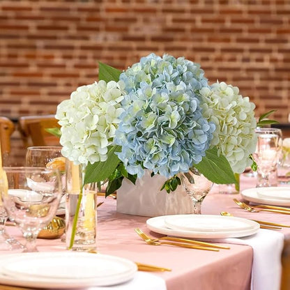 White Flowers Hydrangea Artificial Flowers, 4Pcs 20" Real Touch Lifelike Faux Silk Flowers, Full Fake Artificial Hydrangeas with Stems for Bouquet Table Centerpieces Spring Home Decoration