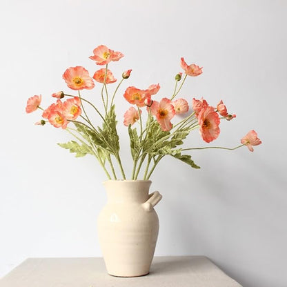 2 Pcs Artificial Fake Flowers Plants Poppies Silk Flower Arrangements Wedding Bouquets Decorations Plastic Floral Table Centerpieces for Home Kitchen Garden Party Decor Approx 23.6" High - Dark Coral