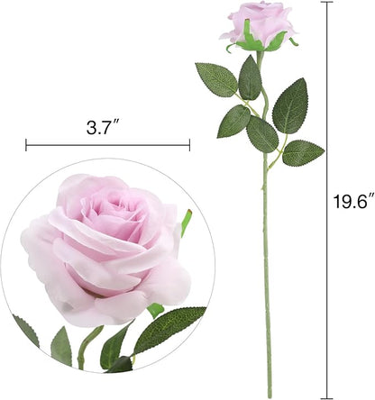 Nubry Artificial Silk Rose Flower Bouquet Lifelike Fake Rose for Wedding Home Party Decoration Event Gift 10pcs (Pale Purple)