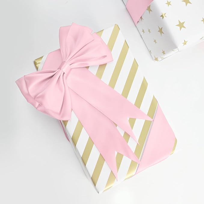 Double Face Pearl Pink Satin Ribbon 1-1/2 inch X 25 Yards Polyester Pearl Pink Ribbon for Gift Wrapping Very Suitable for Weddings Party Hair Bow Invitation Decorations and More