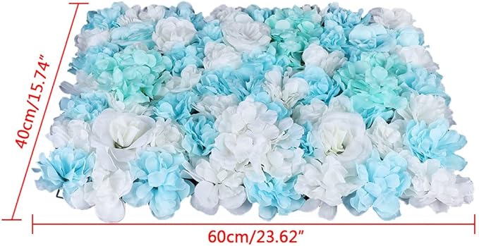 LOYALHEARTDY 12 Pack Artificial Flower Wall Panels 24" x 16" Blue & White Faux Hydrangea and Rose Artificial Flower Backdrop Panels for Wedding Party Event Flower Wall Decor