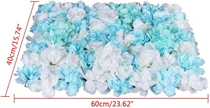 LOYALHEARTDY 12 Pack Artificial Flower Wall Panels 24" x 16" Blue & White Faux Hydrangea and Rose Artificial Flower Backdrop Panels for Wedding Party Event Flower Wall Decor
