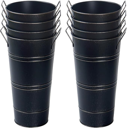 Notakia 10.62 Inch Galvanized Metal Vases Farmhouse French Flower Bucket Vases for Cut Flowers for Home Decor and Wedding Table Centerpiece Decorations (Medium Size Black 8Pcs)