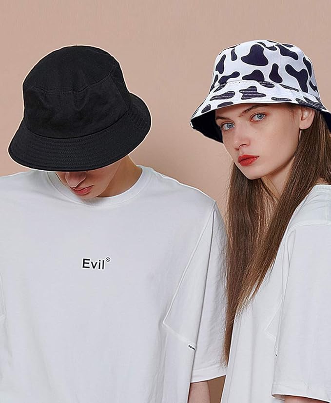 Malaxlx Unisex Bucket Hat Beach Sun Hat Aesthetic Fishing Hat for Men Women Teens, Reversible Double-Side-Wear