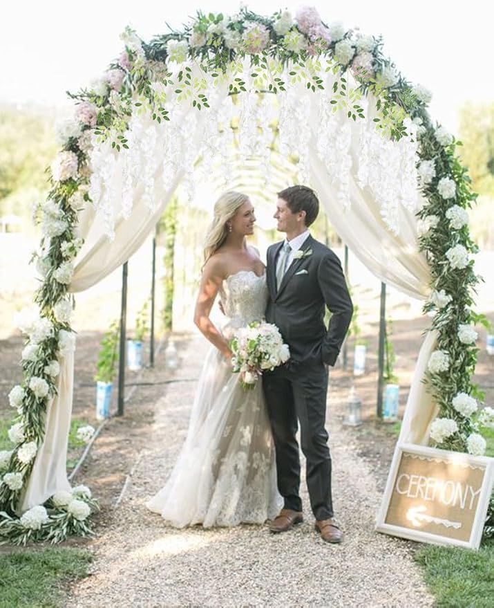 12pcs Wisteria Hanging Flowers 3.6ft Wisteria Artificial Flowers Vines White Silk Long Flowers Garland Fake Flower Ratta String for Wedding Arch Home Party Wall Backdrop Decorations (White)