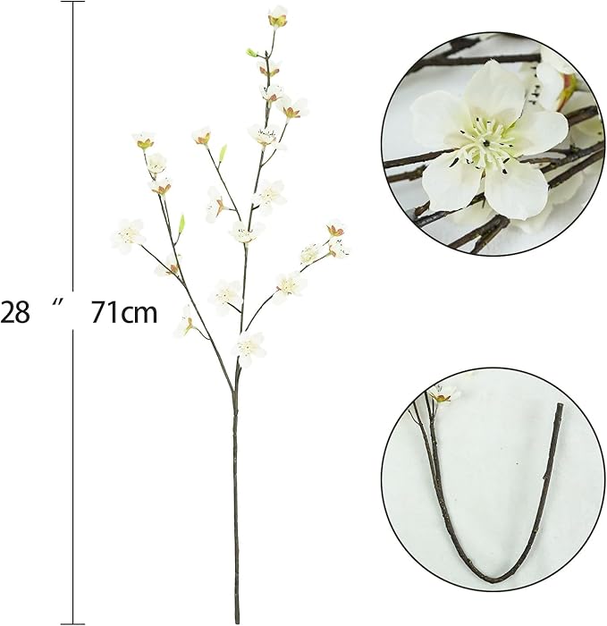 4pcs Artificial Cherry Blossom Flowers 28‘’ Tall Silk Cherry Blossom Branches Faux White Peach Stems for Wedding Home Garden Vase Decor