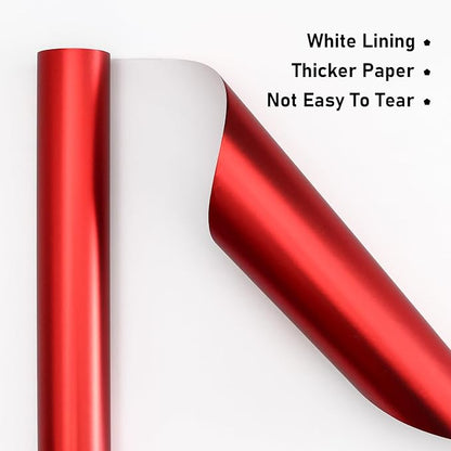 NESCCI Matte Metal Red Wrapping Paper, Solid Color Paper,Gift Wrapping Paper,Perfect for Wedding,Valentine's Day,Birthday, Christmas,Baby Shower,DIY Bouquet (17.5 Inches X 32.8 Feet)