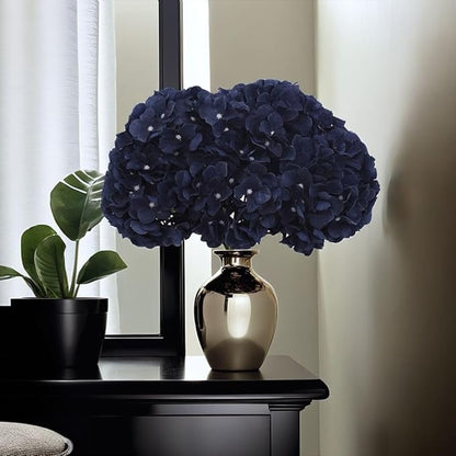 2Bouquets Artificial Fake Flowers Silk Hydrangea Arrangements Wedding Bouquets Decorations Plastic Floral Home Kitchen Garden Party Festival Bar DIY (Navy Blue)