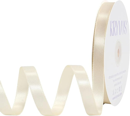Cream Satin Ribbon, Double Faced 1/2 Inch X 50 Yards Cream Ribbon, Premium Satin Ribbon for Gift Wrapping, Crafts, Hair Bow Making, Sewing, Flower Bouquet, Wedding Party Decor