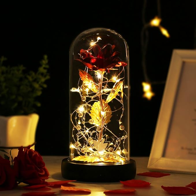 Beauty and The Beast Rose, Birthday Gifts for Women, Glass Dome Glowing Rose, Eternal Rose Blessing Christmas Flowers Gift for Mother,Grandmother,Wife, or Girlfriend