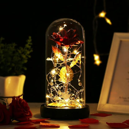 Beauty and The Beast Rose, Birthday Gifts for Women, Glass Dome Glowing Rose, Eternal Rose Blessing Christmas Flowers Gift for Mother,Grandmother,Wife, or Girlfriend