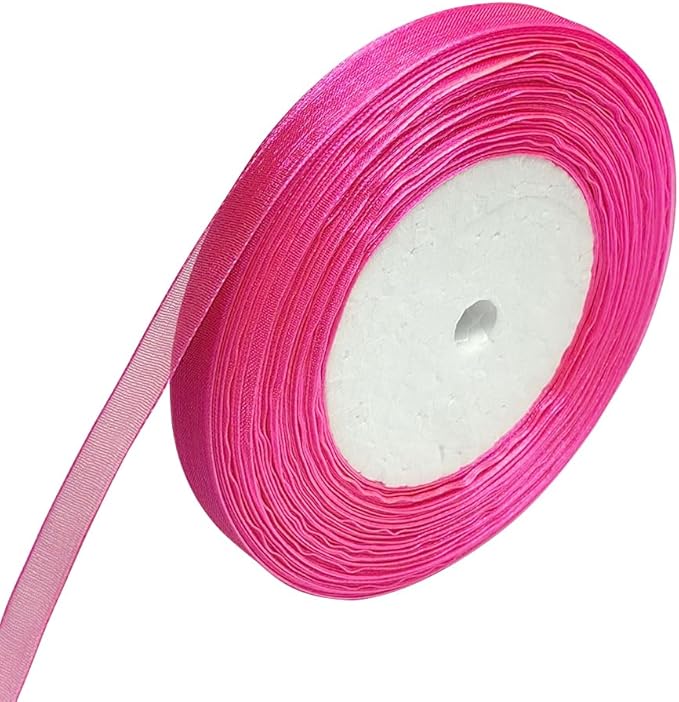 Chenkou Craft Solid Organza Ribbon 1/2" Hot-Pink 1 Roll 50 Yards Craft Bow Party Decoration Packing Ribbons (Hot Pink, 1/2"(12mm))