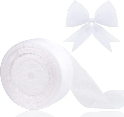 1.5 inch Sheer Organza Ribbon White Chiffon Ribbon for Gift Wrapping Christmas Halloween Decoration Wedding Bouquet Crafts 50 Yards