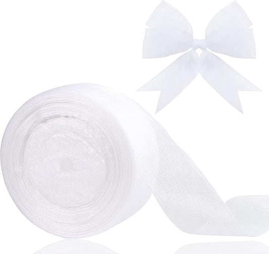 1.5 inch Sheer Organza Ribbon White Chiffon Ribbon for Gift Wrapping Christmas Halloween Decoration Wedding Bouquet Crafts 50 Yards