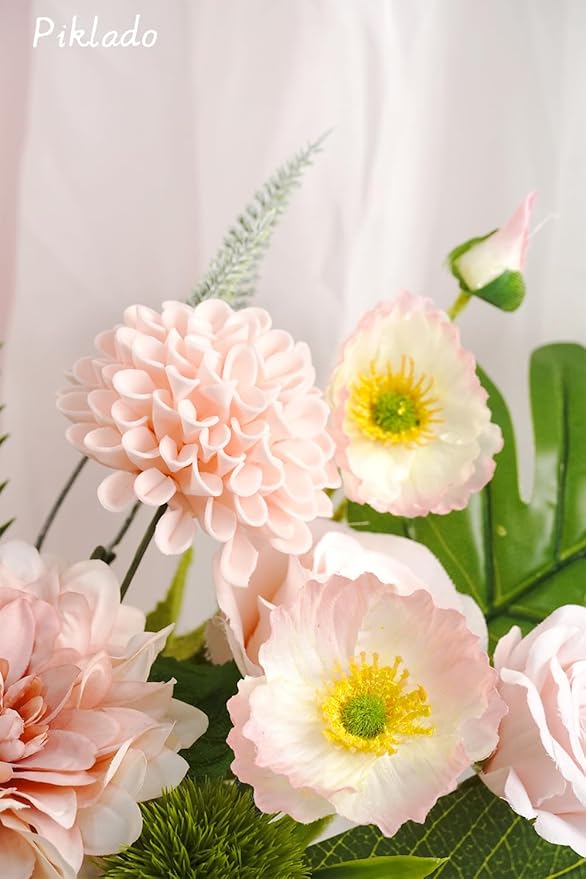 Artificial Wedding Dahlia Flowers 25 pcs Fake Roses with Stem for DIY Wedding Decor Centerpieces Arrangements Bouquets (Shades of Pink)