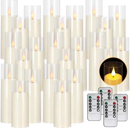 24 Pack LED Flameless Candles Set(14/16/18cm), Battery - Operated with 4 Remotes,Clear, Timer & Flickering/Steady Modes for Home décor, Wedding, Patio,Outdoor.