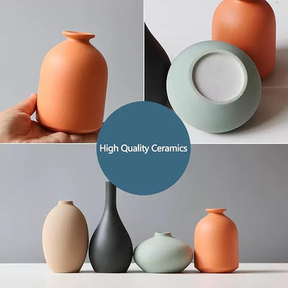 Set of 4 Small Matte Ceramic Vases - Modern & Bohemian Decor for Home, Office, Shelve, Living Room Table, Mantel, Bedroom, Entryway, Rustic Farmhouse Decorative Vases & More（Hademade
