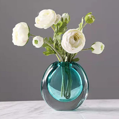 Crystal Vase, Modern Decorative Vase, Minimalist Floral Vase, Light Luxury Style for Home Decor, Centerpiece, Office, Pampas Grass, Dried Flowers, Flowers and Buds (Blue)